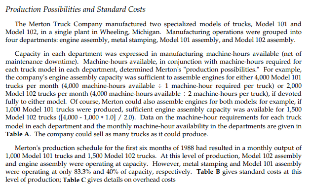 Production Possibilities and Standard Costs The