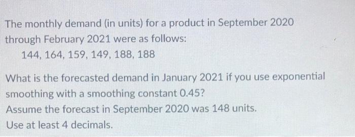 The monthly demand (in units) for a product in