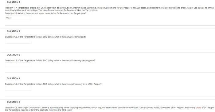 QUESTION 1 Problem 1. A Target store orders die