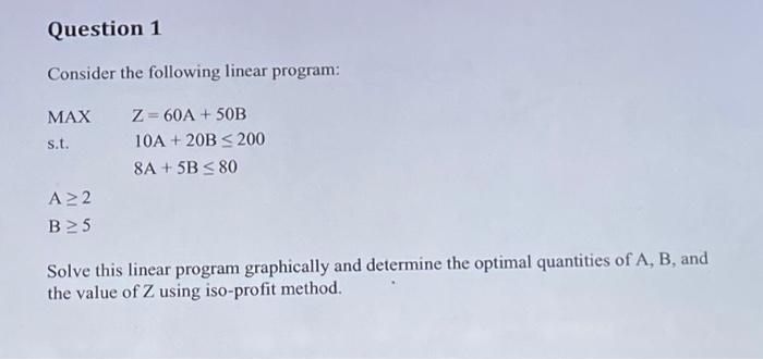 Question 1 Consider the following linear program:
