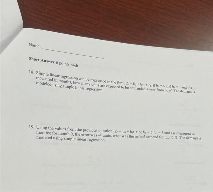 Using the following data (show your work): 18.