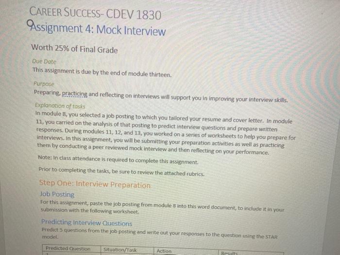 Step One: Interview Preparation Job Posting For