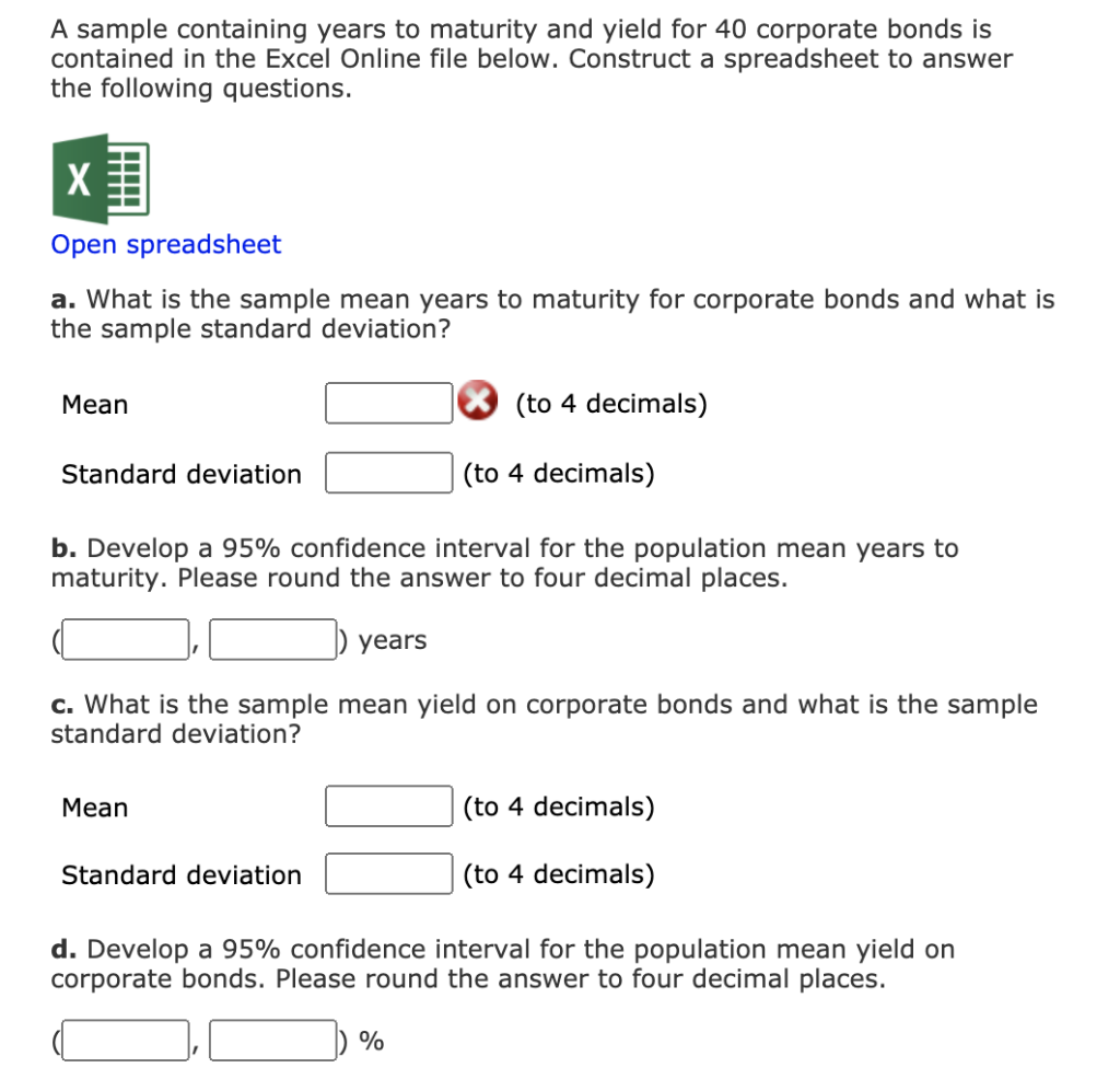 A sample containing years to maturity and yield