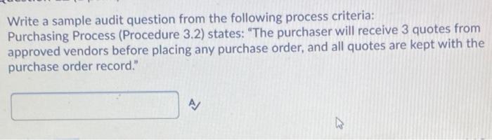 Write a sample audit question from the following