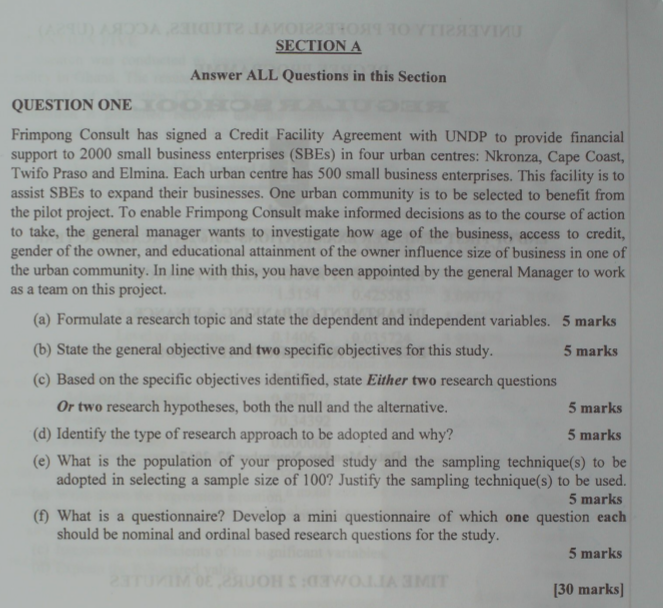 Research methods Answer ALL Questions in this