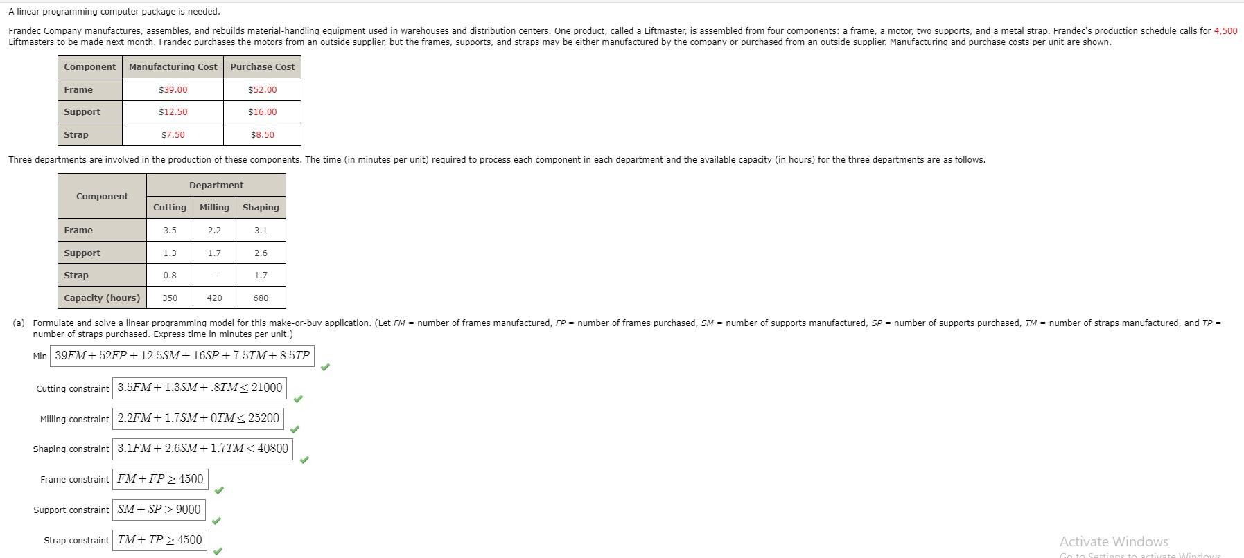 A linear programming computer package is needed.