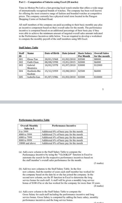 Part 1 - Computation of Salaries using Excel (20