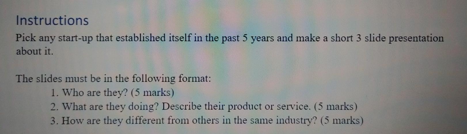 Instructions Pick any start-up that established