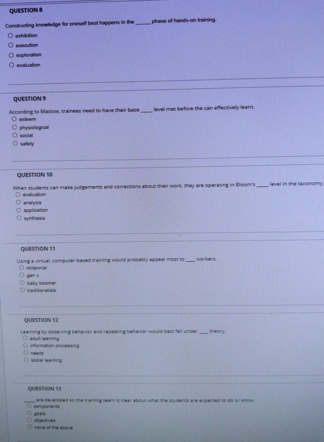 QUESTION 8 phase of hands-on training.