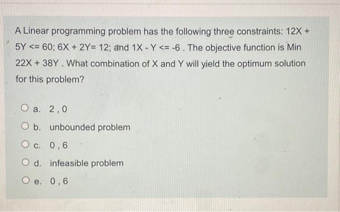 Q19 A Linear programming problem has the