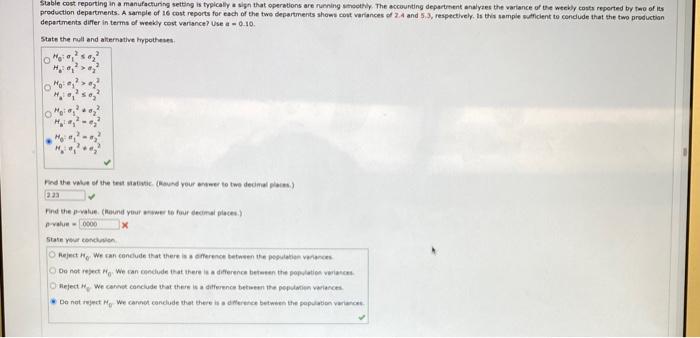 production departments. A sample of 16 cost