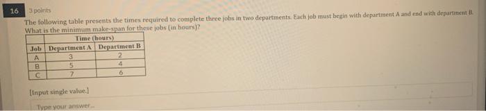 16 points The following table presents the times