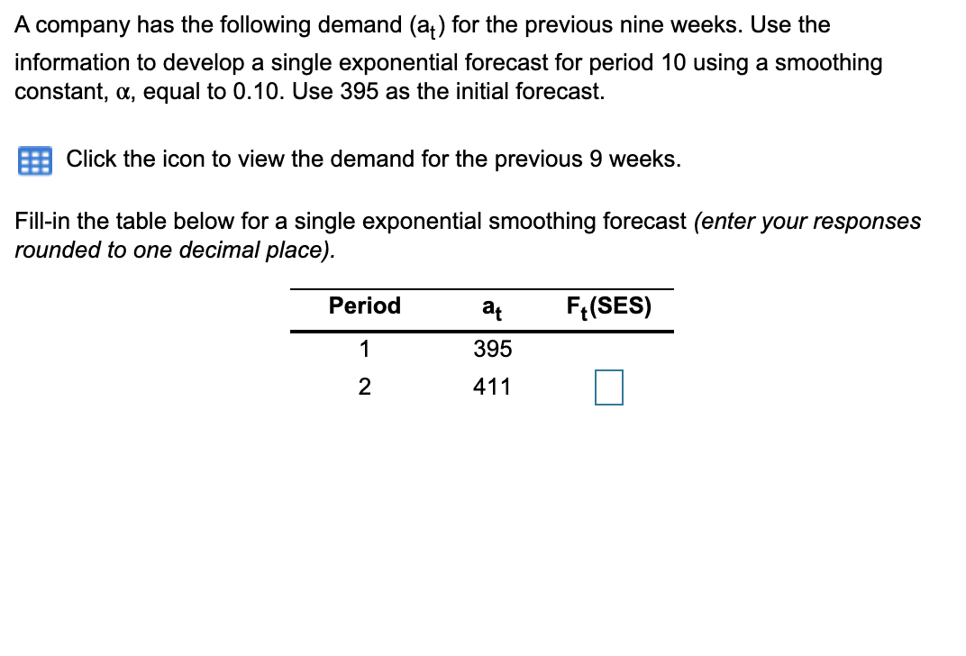 A company has the following demand (at) for the