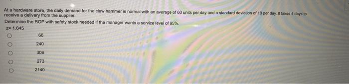 At a hardware store, the daily demand for the