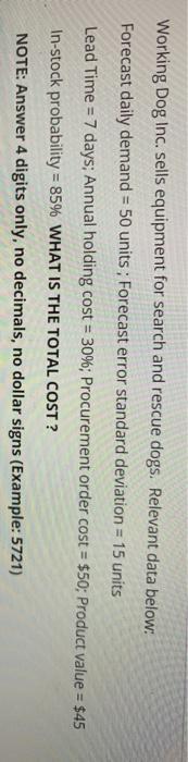 Working Dog Inc. sells equipment for search and