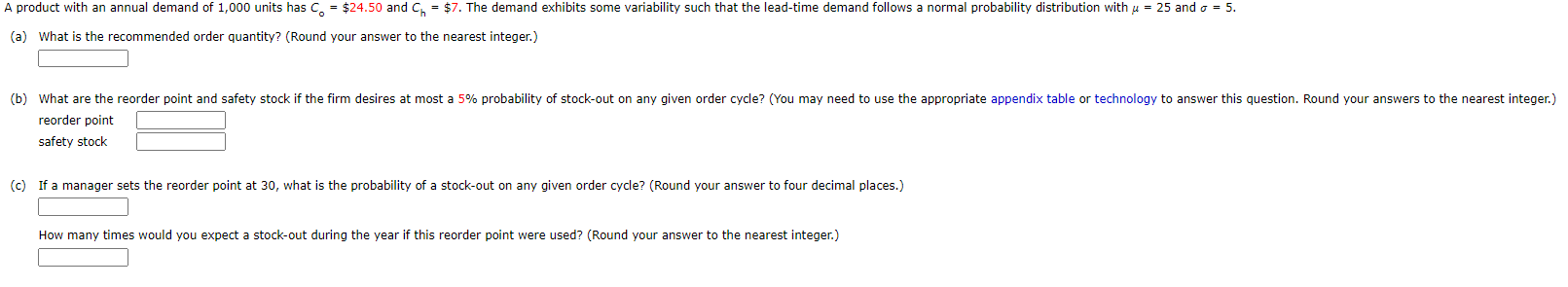 A product with an annual demand of 1,000 units