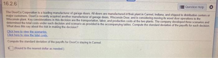 16.2.6 Question Help The DoorCo Corporation is a