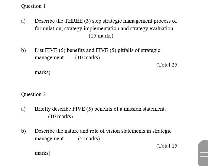Strategic management. please answer these