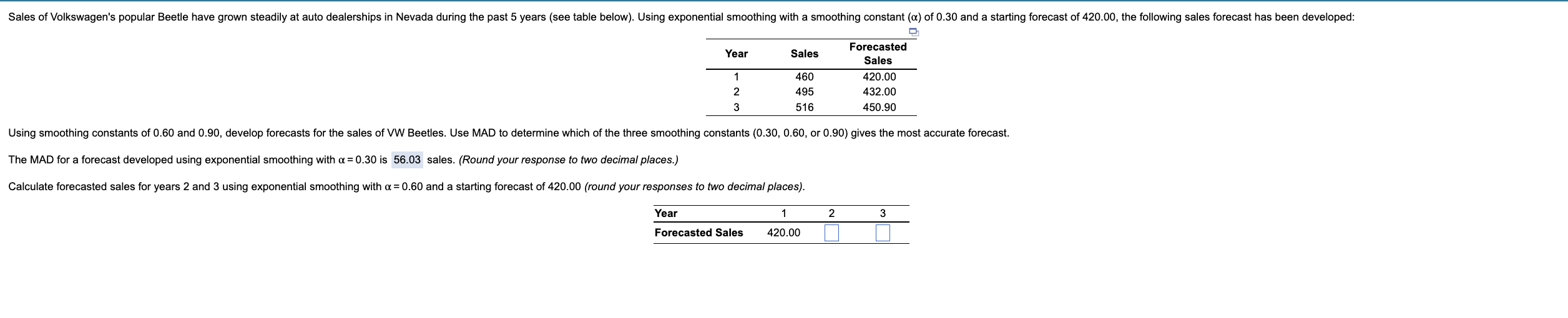 The MAD for a forecast developed using