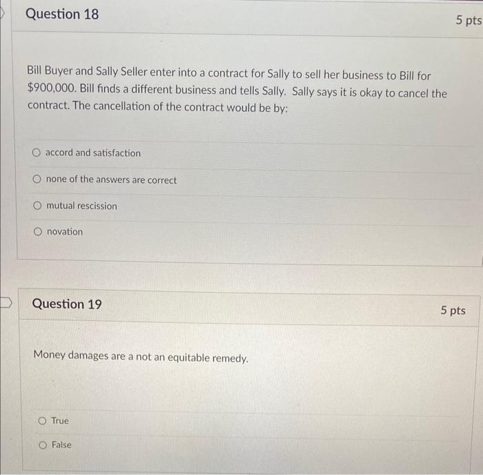 Bill Buyer and Sally Seller enter into a contract