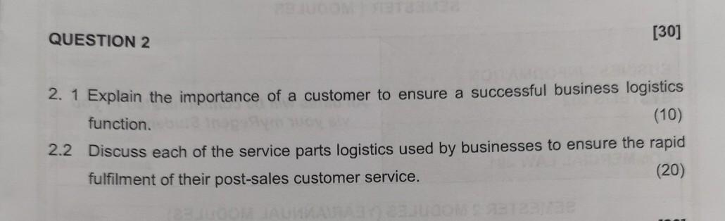 QUESTION 2 [30] 2. 1 Explain the importance of a