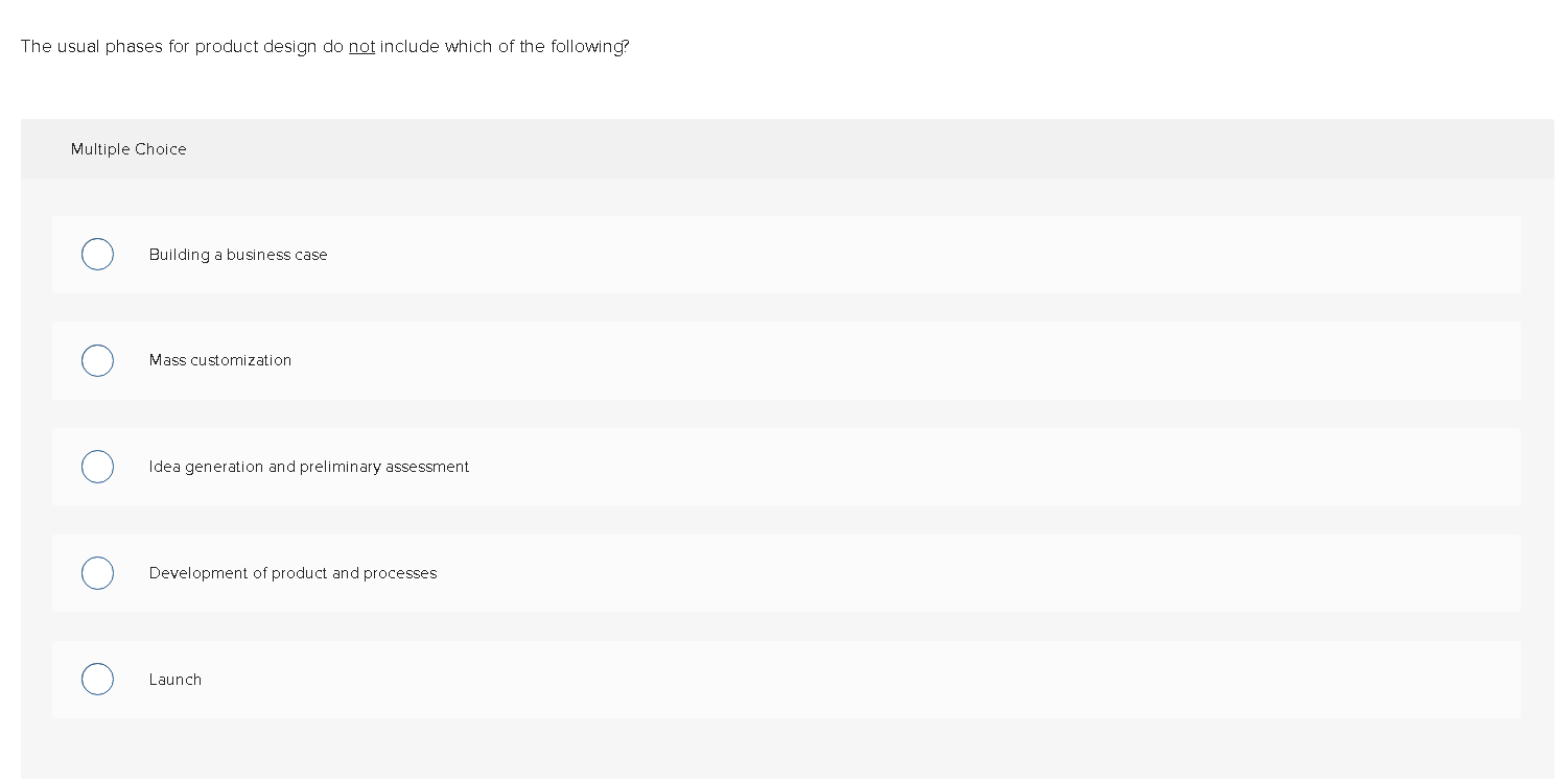 The usual phases for product design do not