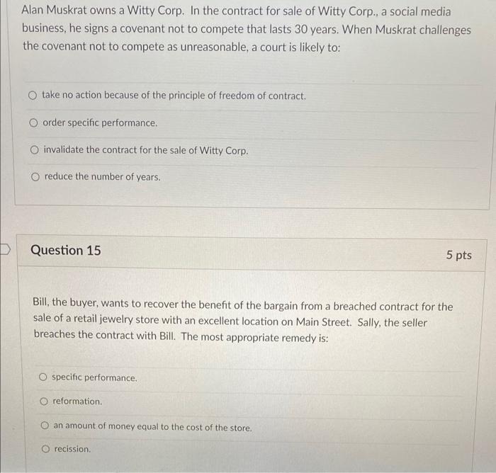 Alan Muskrat owns a Witty Corp. In the contract