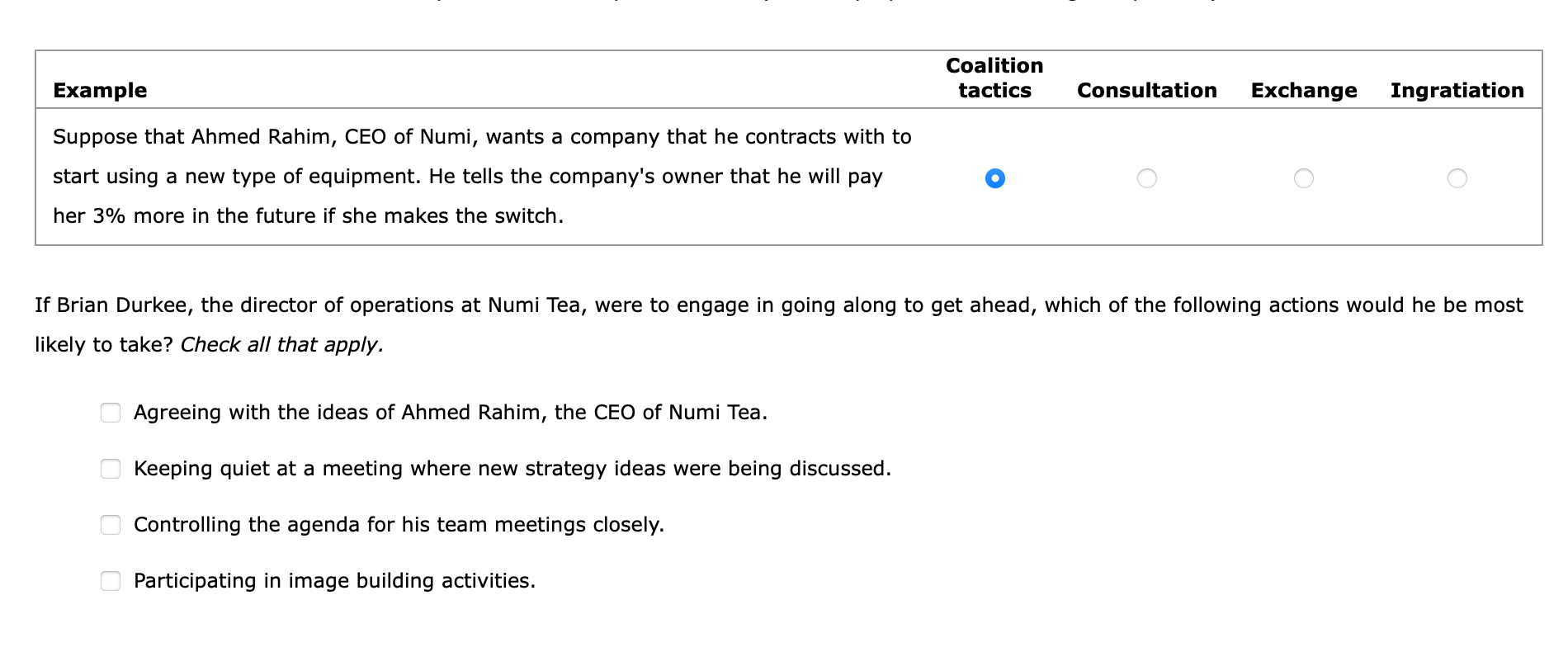 Coalition tactics Example Consultation Exchange