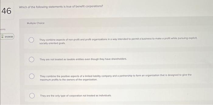 Business question 46 Which of the following