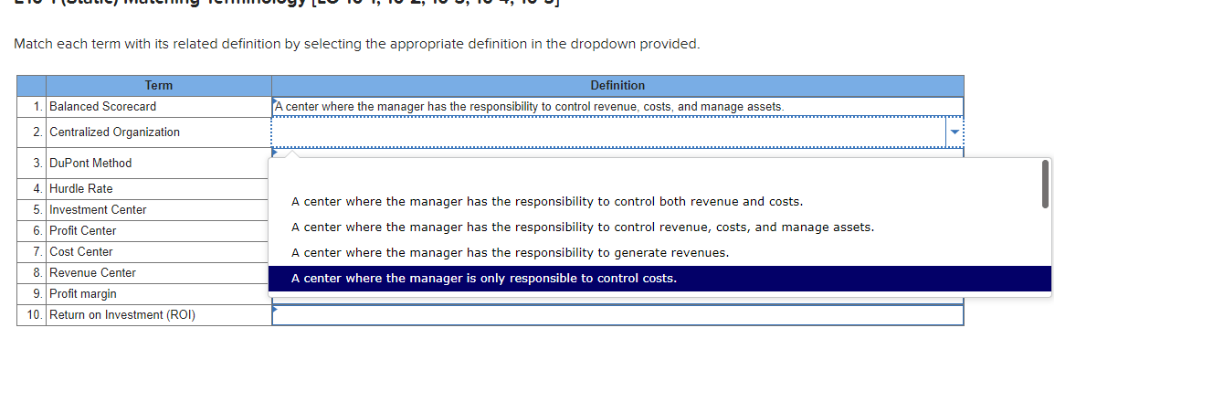 Match each term with its related definition by