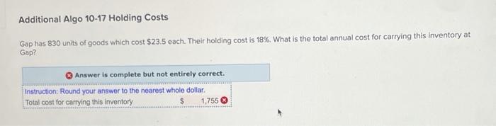 need help Additional Algo 10-17 Holding Costs Gap