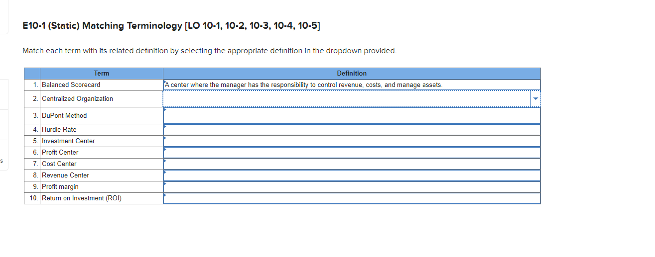 Match each term with its related definition by