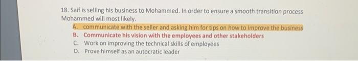 18. Saif is selling his business to Mohammed. In
