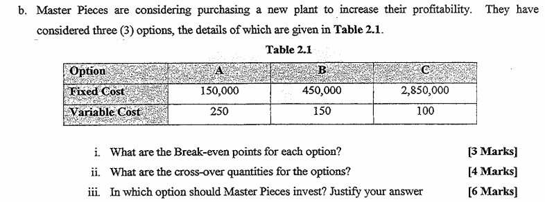 b. Master Pieces are considering purchasing a new