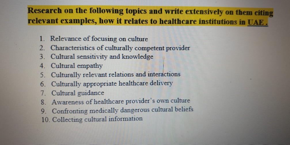 Research on the following topics and write