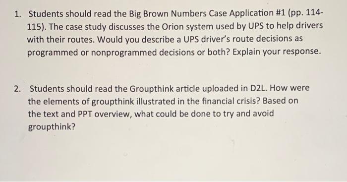 1. Students should read the Big Brown Numbers
