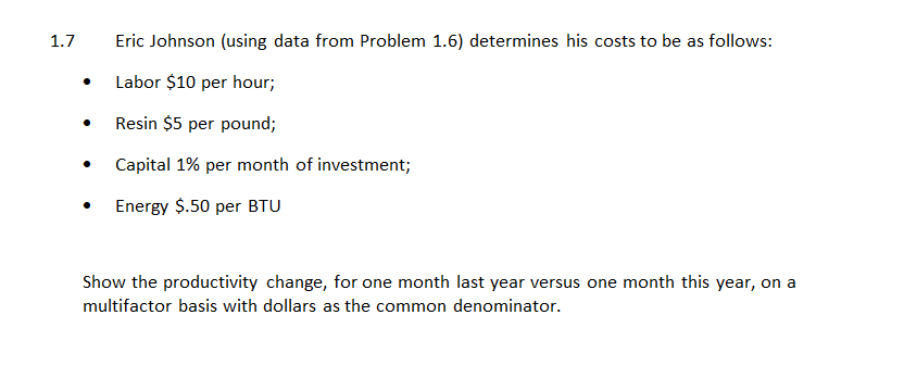 1.7 Eric Johnson (using data from Problem 1.6)