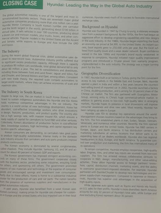 read the case study on Hyundai. Use the case as
