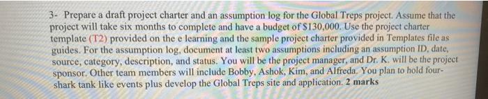 3- Prepare a draft project charter and an