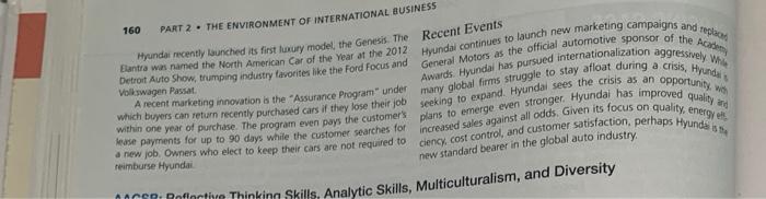 read the case study on Hyundai. Use the case as