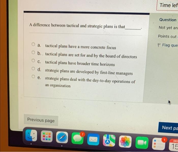 A difference between tactical and strategic plans