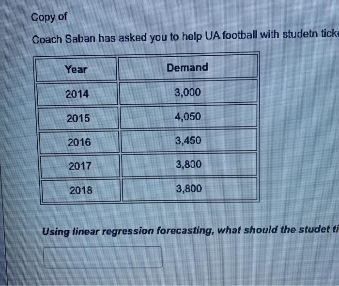 using linear regression forcasting. what should