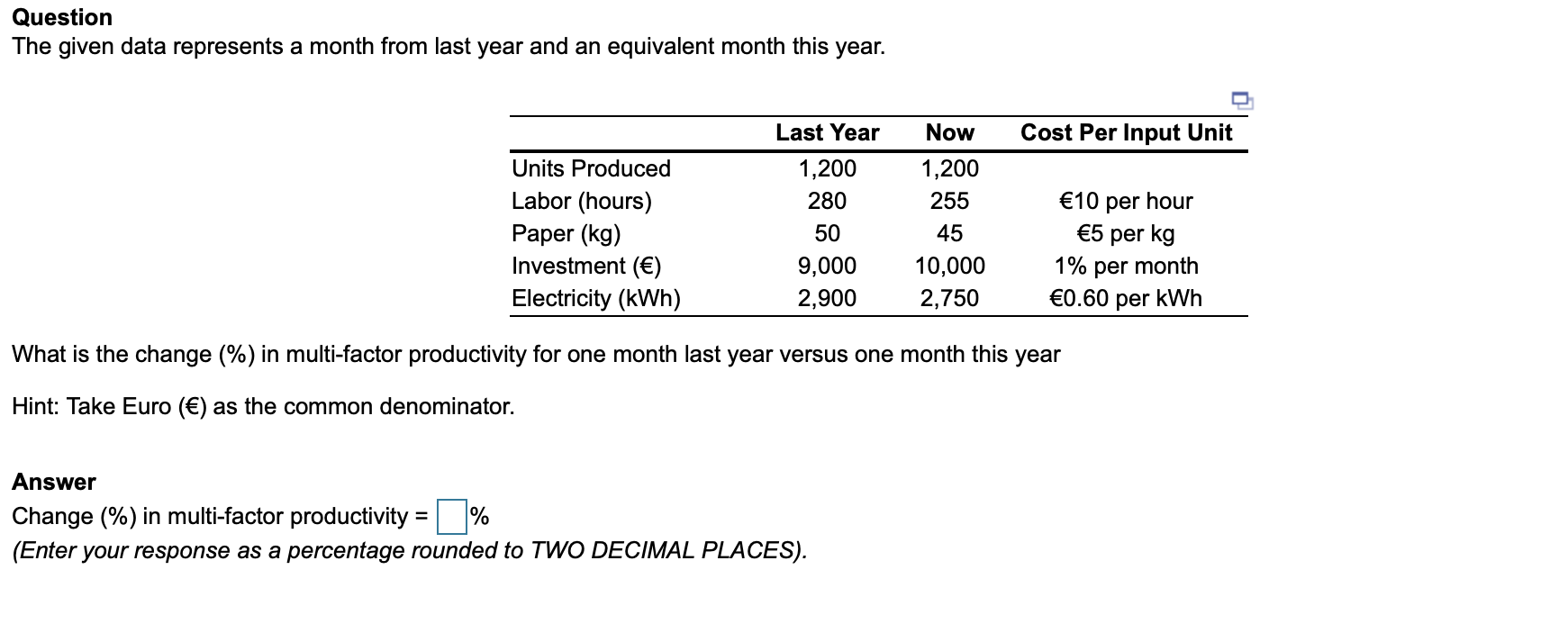 Question The given data represents a month from