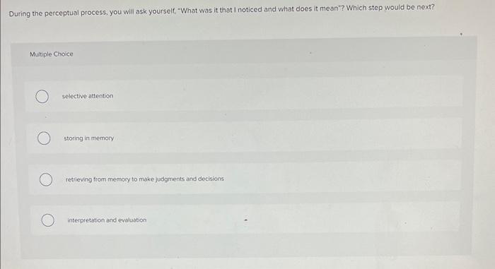 During the perceptual process, you will ask