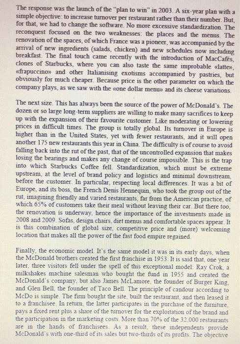 The response was the launch of the "plan to win"