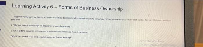 Learning Activity 6 - Forms of Business Ownership