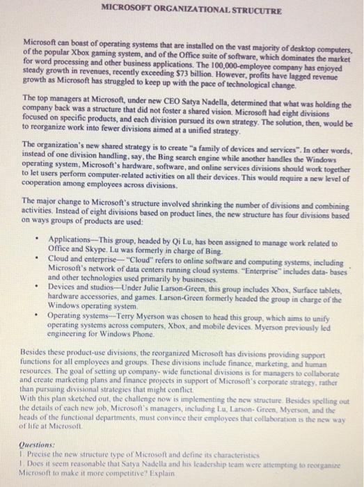 MICROSOFT ORGANIZATIONAL STRUCUTRE Microsoft can