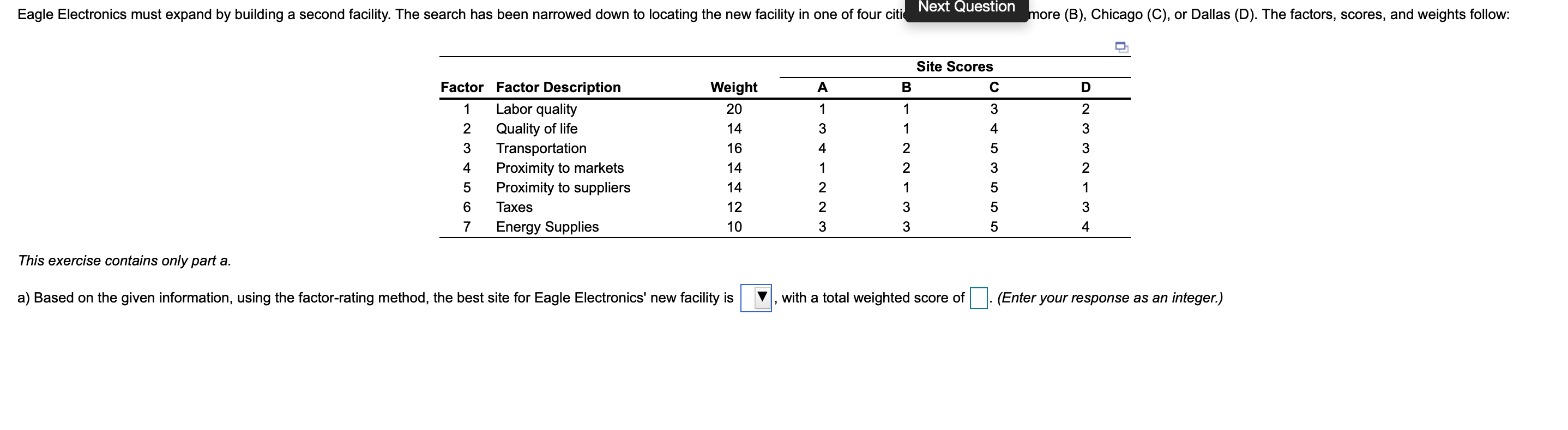 Next Question Eagle Electronics must expand by