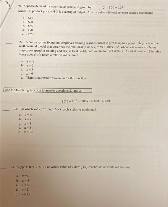 21. Suppose demand for a particular product is