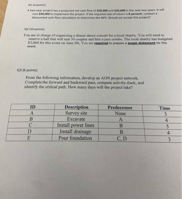 c Q1 (4 points) A two-year project has a